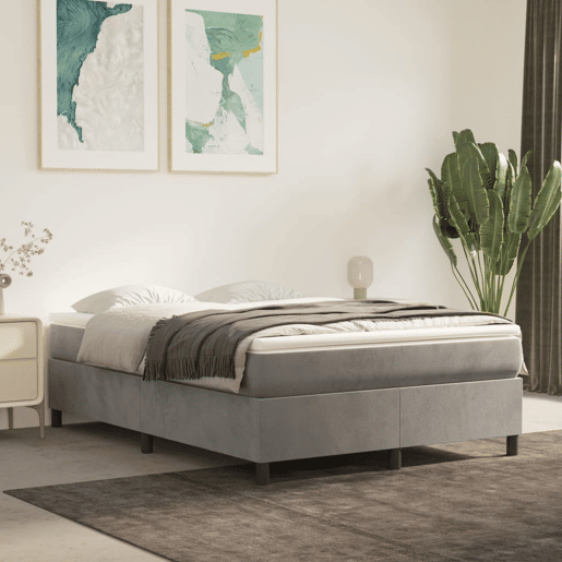 Estrutura de Cama de casal moderno com molas 140x200 cm veludo cinzento-claro