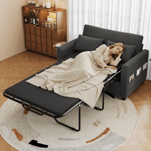 Sofá-cama 2 lugares conversível de tecido,cinza