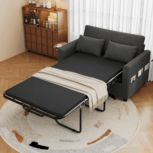 Sofá-cama 2 lugares conversível de tecido,cinza
