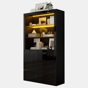 Vitrine de mdf com 2 portas e luz led,preto