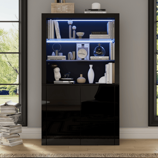 Vitrine de mdf com 2 portas e luz led,preto Vitrine de mdf com 2 portas e luz led,preto