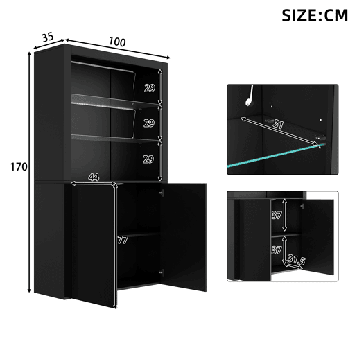 Vitrine de mdf com 2 portas e luz led,preto Vitrine de mdf com 2 portas e luz led,preto