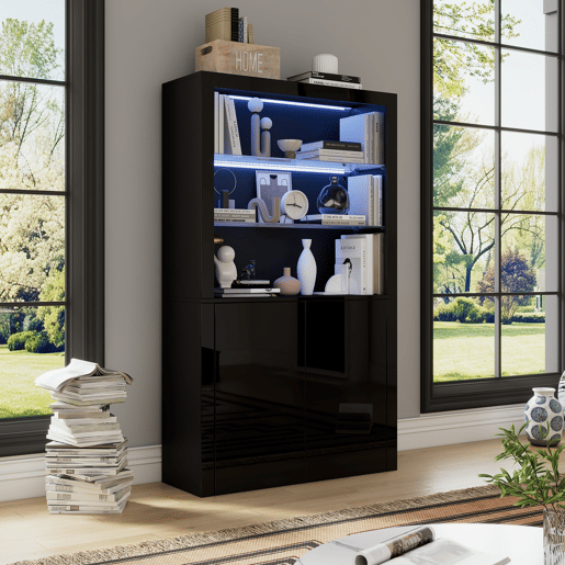 Vitrine de mdf com 2 portas e luz led,preto Vitrine de mdf com 2 portas e luz led,preto