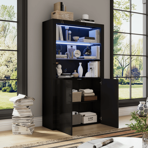 Vitrine de mdf com 2 portas e luz led,preto Vitrine de mdf com 2 portas e luz led,preto