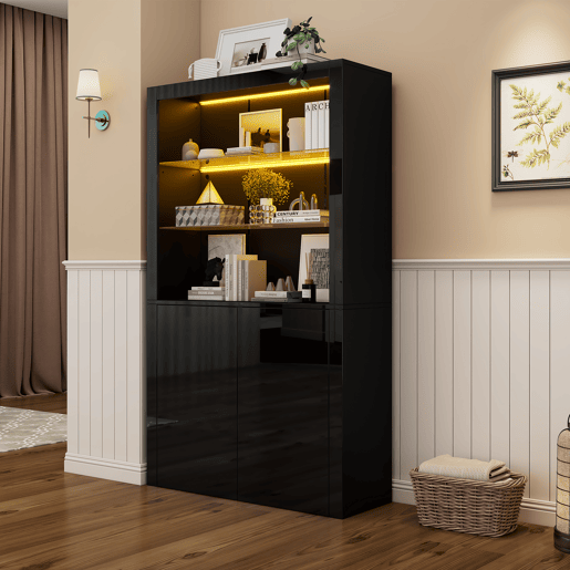 Vitrine de mdf com 2 portas e luz led,preto Vitrine de mdf com 2 portas e luz led,preto