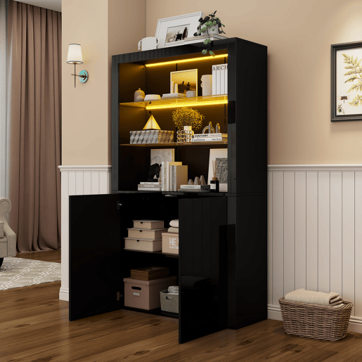 Vitrine de mdf com 2 portas e luz led,preto Vitrine de mdf com 2 portas e luz led,preto