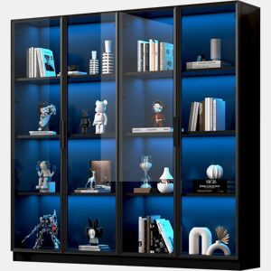 Vitrine de painel de partículas com 4 portas e luz led,preto