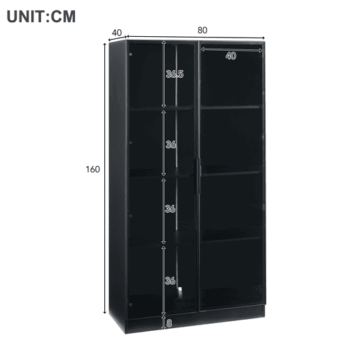 Vitrine de painel de partículas com 4 portas e luz led,preto