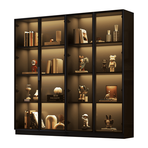 Vitrine de painel de partículas com 4 portas e luz led,preto