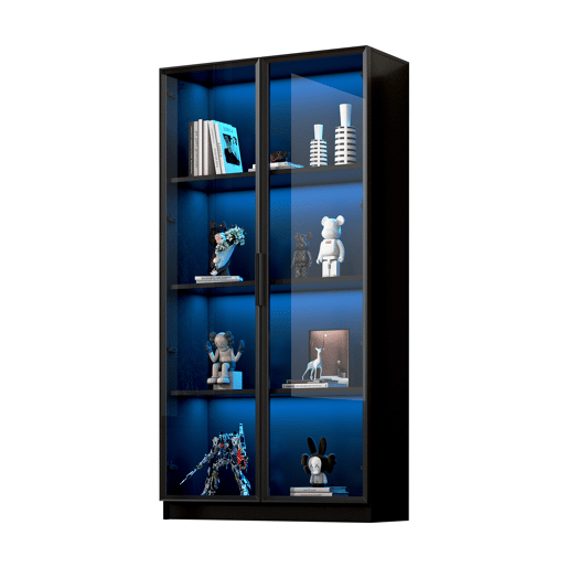 Vitrine de painel de partículas com 4 portas e luz led,preto