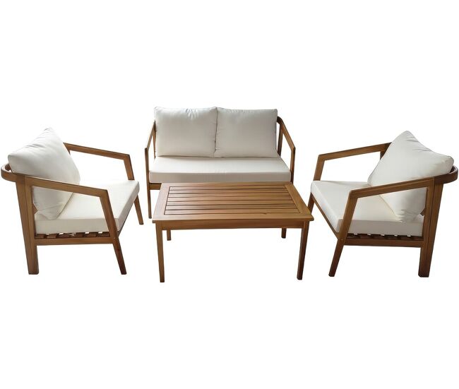 Conjunto de muebles de jardín de madera de acacia con cojines "presley" - 4 plazas - beige