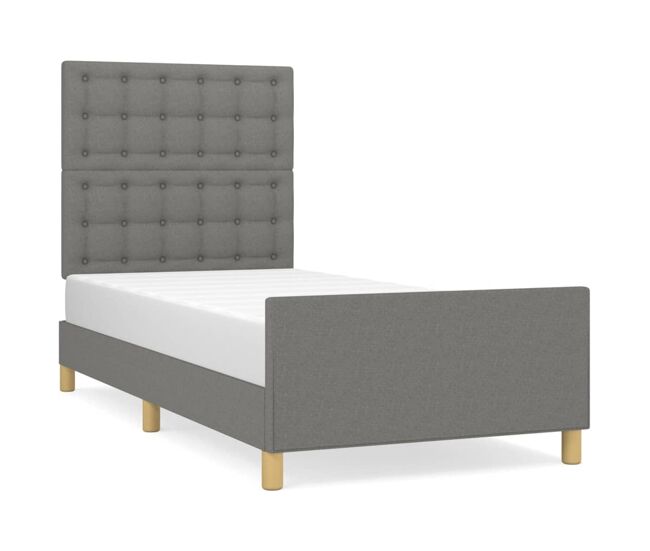 Estructura de cama individual para adultos con cabecero de tela gris oscuro 90x190 cm