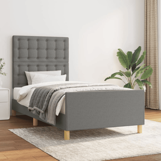 Estrutura de cama de solteiro Design c cabeceira tecido 90x190 cm cinza-escuro