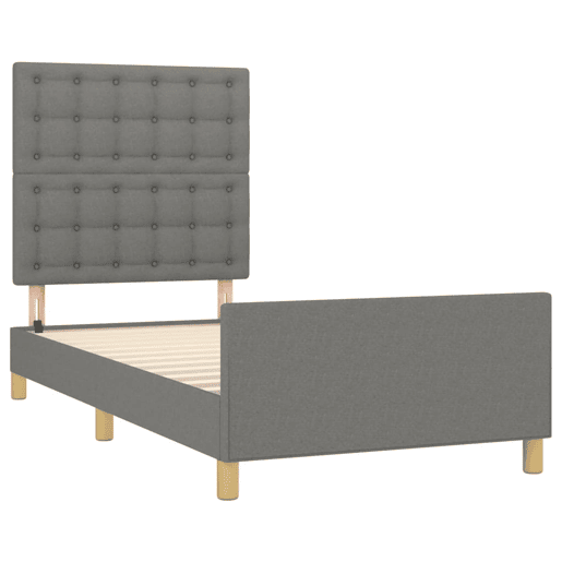Estrutura de cama de solteiro Design c cabeceira tecido 90x190 cm cinza-escuro