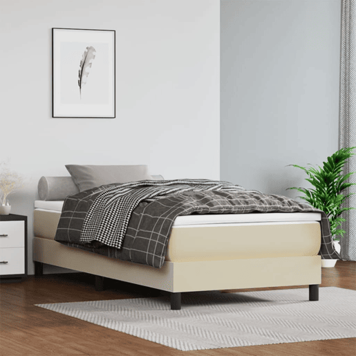 Estrutura de cama de solteiro para adultos com molas 100x200 cm couro artificial cor creme Estrutura de cama de solteiro para adultos com molas 100x200 cm couro artificial cor creme