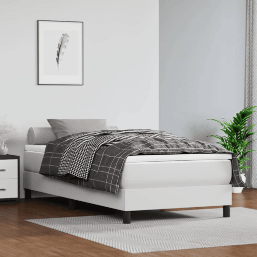Estrutura de cama de solteiro para adultos com molas 100x200 cm couro artificial branco
