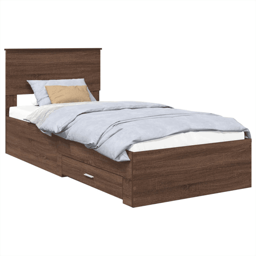 Estrutura de cama de solteiro para adultos Carvalho Marrom e Prata 75 x 190 cm