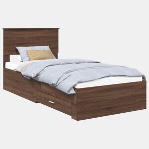 Estrutura de cama de solteiro para adultos Carvalho Marrom e Prata 75 x 190 cm