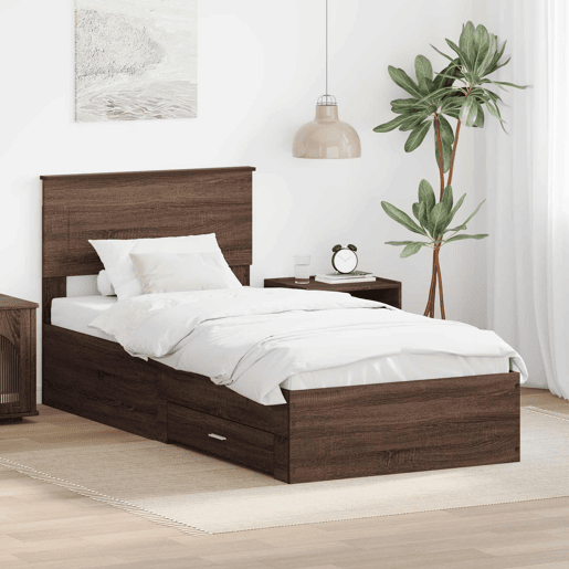 Estrutura de cama de solteiro para adultos Carvalho Marrom e Prata 75 x 190 cm