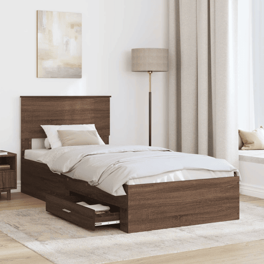 Estrutura de cama de solteiro para adultos Carvalho Marrom e Prata 75 x 190 cm