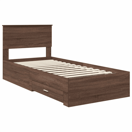 Estrutura de cama de solteiro para adultos Carvalho Marrom e Prata 75 x 190 cm