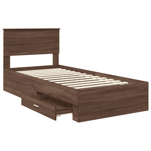 Estrutura de cama de solteiro para adultos Carvalho Marrom e Prata 75 x 190 cm