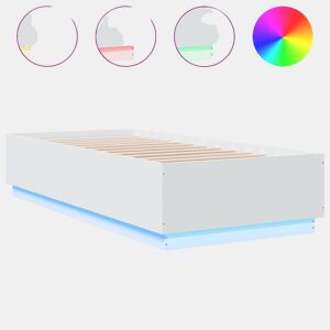 Estrutura de cama de solteiro para adultos c luzes LED 100x200 cm derivados madeira branco