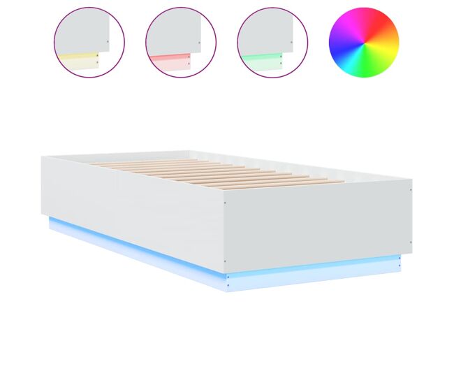 Estructura de cama individual para adultos con LED madera ingeniería blanco 100x200 cm