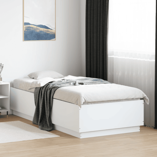 Estrutura de cama de solteiro para adultos c luzes LED 100x200 cm derivados madeira branco