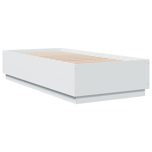 Estrutura de cama de solteiro para adultos c luzes LED 100x200 cm derivados madeira branco
