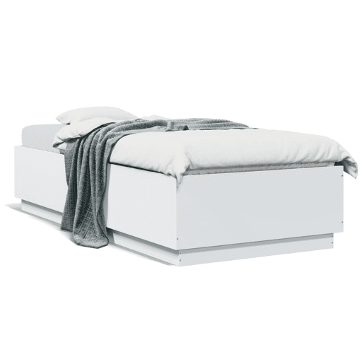 Estrutura de cama de solteiro para adultos c luzes LED 100x200 cm derivados madeira branco