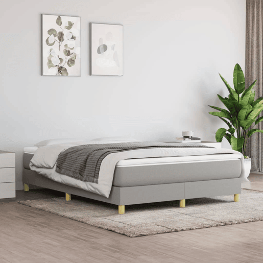 Estrutura de Cama de casal moderno com molas 140x190 cm tecido cinzento-claro