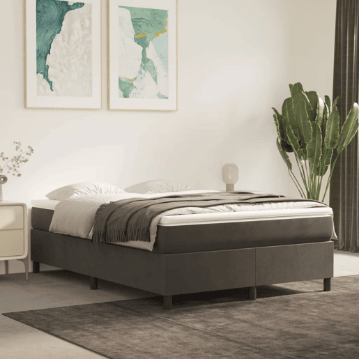 Estrutura de Cama de casal moderno com molas 140x200 cm veludo cinzento-escuro