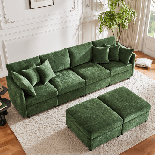 Sofá modular 6 lugares fixa de tecido,verde