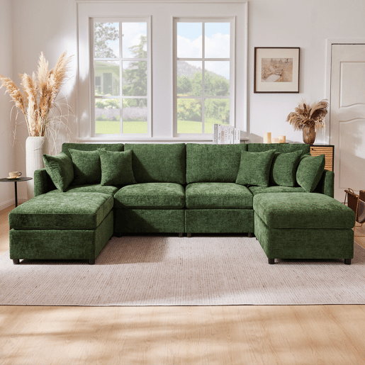 Sofá modular 6 lugares fixa de tecido,verde