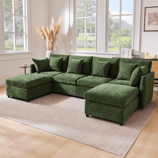 Sofá modular 6 lugares fixa de tecido,verde