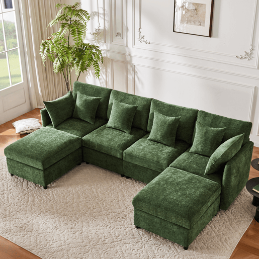 Sofá modular 6 lugares fixa de tecido,verde