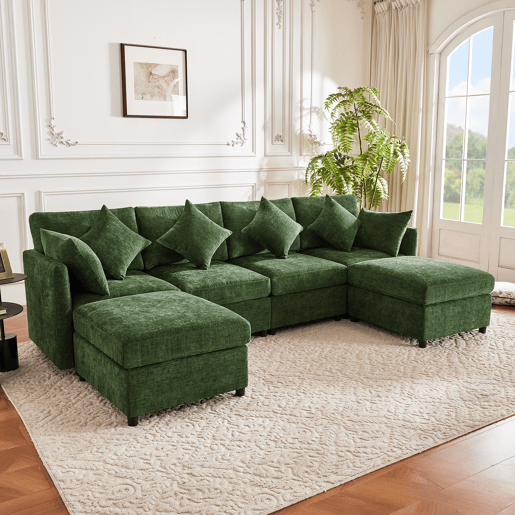 Sofá modular 6 lugares fixa de tecido,verde