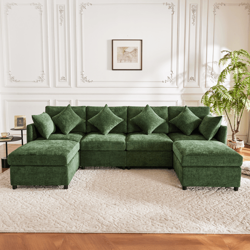 Sofá modular 6 lugares fixa de tecido,verde