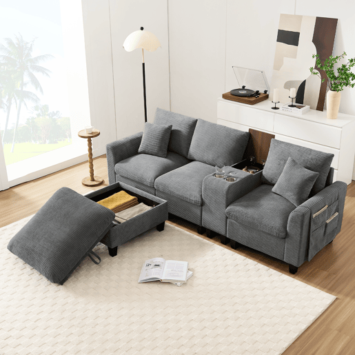 Sofá modular 4 lugares fixa de tecido,cinza Sofá modular 4 lugares fixa de tecido,cinza