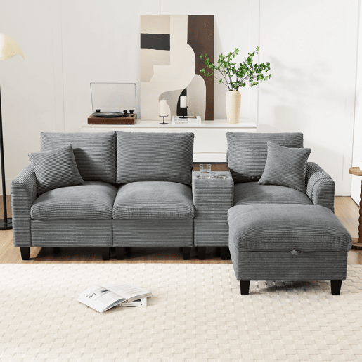 Sofá modular 4 lugares fixa de tecido,cinza Sofá modular 4 lugares fixa de tecido,cinza