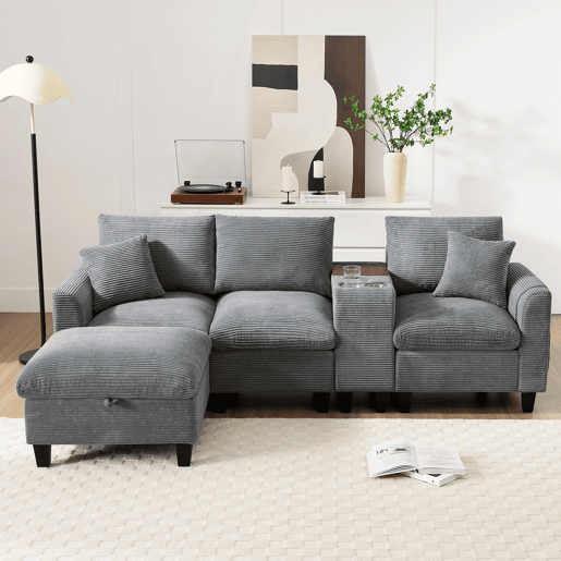 Sofá modular 4 lugares fixa de tecido,cinza Sofá modular 4 lugares fixa de tecido,cinza