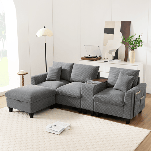 Sofá modular 4 lugares fixa de tecido,cinza Sofá modular 4 lugares fixa de tecido,cinza