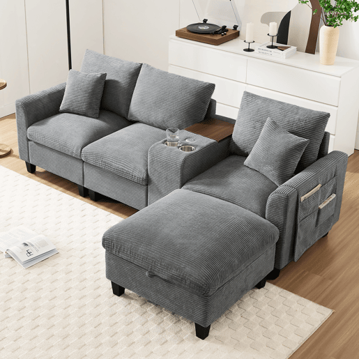 Sofá modular 4 lugares fixa de tecido,cinza Sofá modular 4 lugares fixa de tecido,cinza