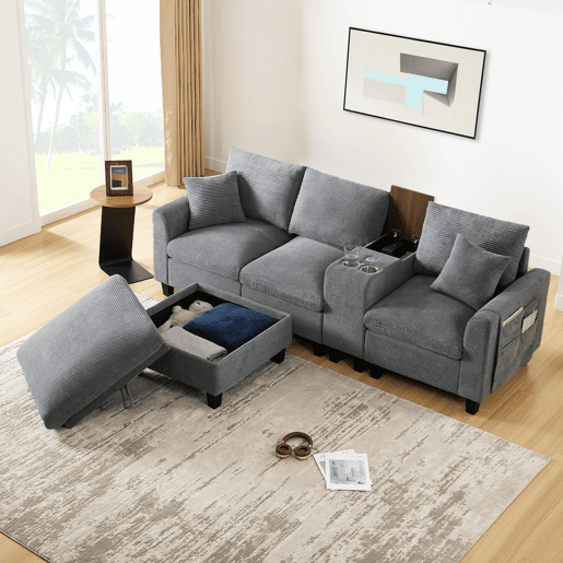 Sofá modular 4 lugares fixa de tecido,cinza Sofá modular 4 lugares fixa de tecido,cinza