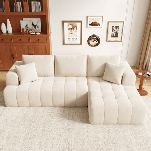 Sofá modular 3 lugares fixa de tecido,bege