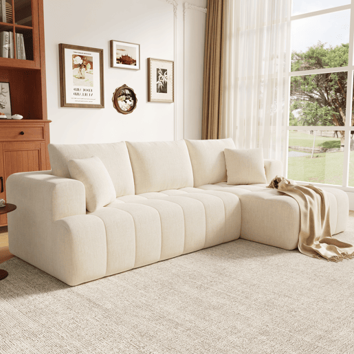 Sofá modular 3 lugares fixa de tecido,bege