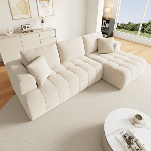 Sofá modular 3 lugares fixa de tecido,bege
