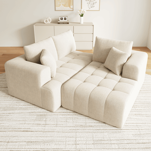 Sofá modular 3 lugares fixa de tecido,bege