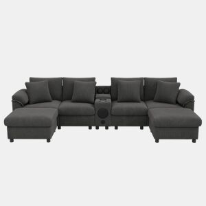 Sofá modular 6 lugares fixa de tecido,cinza
